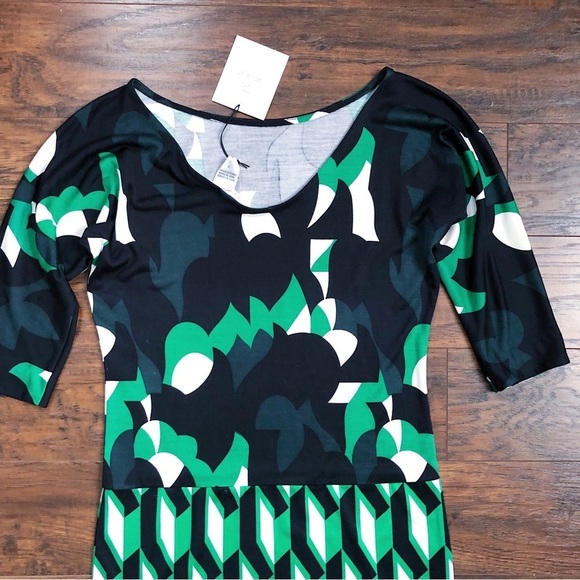 Diane Von Furstenberg • Helga dress black green silk knit sheath geometric print - Picture 12 of 12